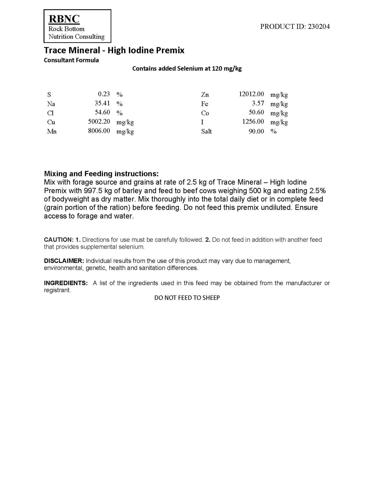 RB Trace Mineral Salt - High Iodine, With Chelates